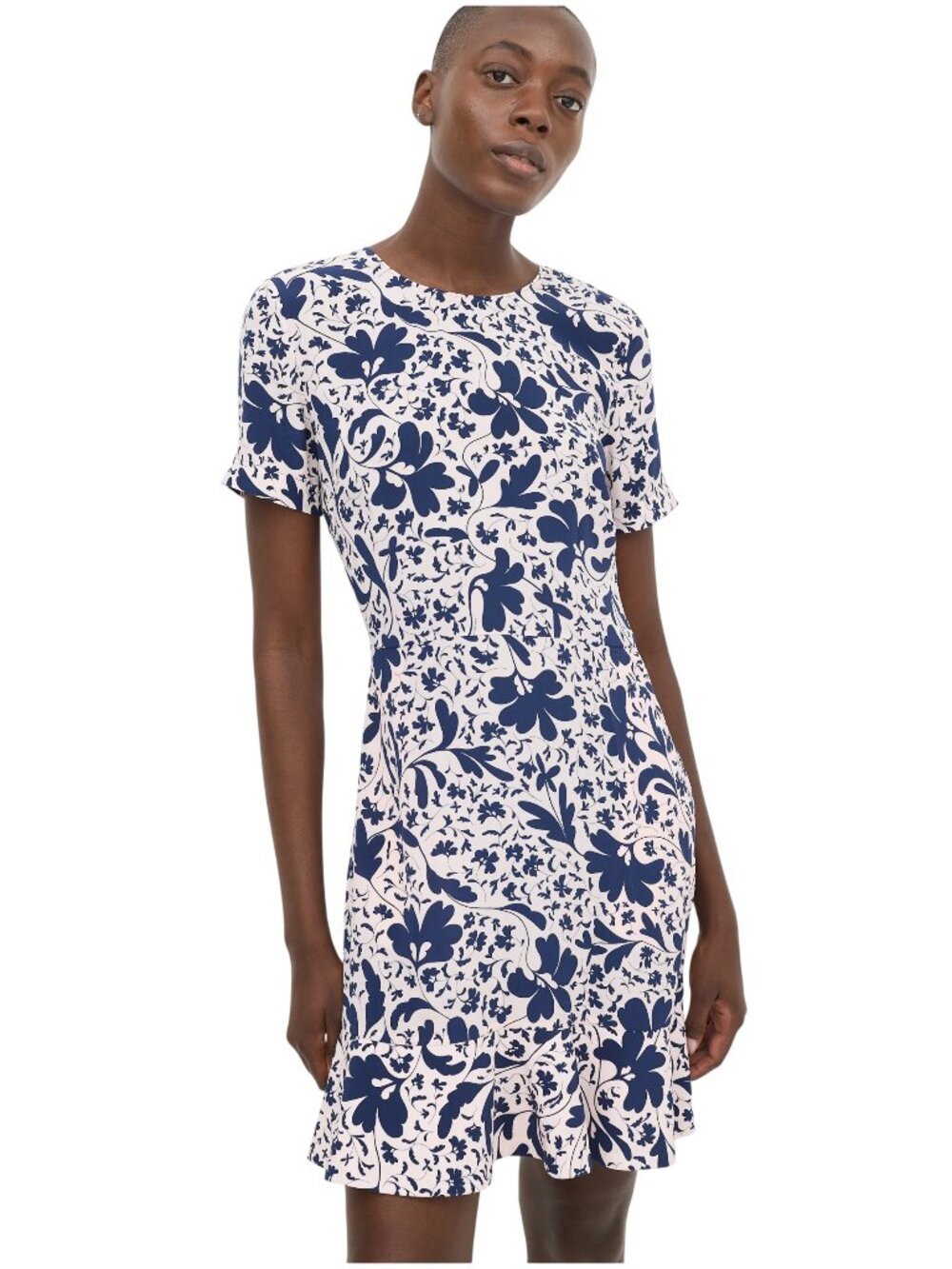 Stella McCartney Pink & Navy Silk Floral Flounce Hem Dress XS 0